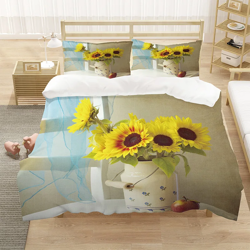 

Sunflower Bedding set King Queen Quilt Set Bedclothes Microfiber Bed room Home Textiles Pillowcase Bedspread