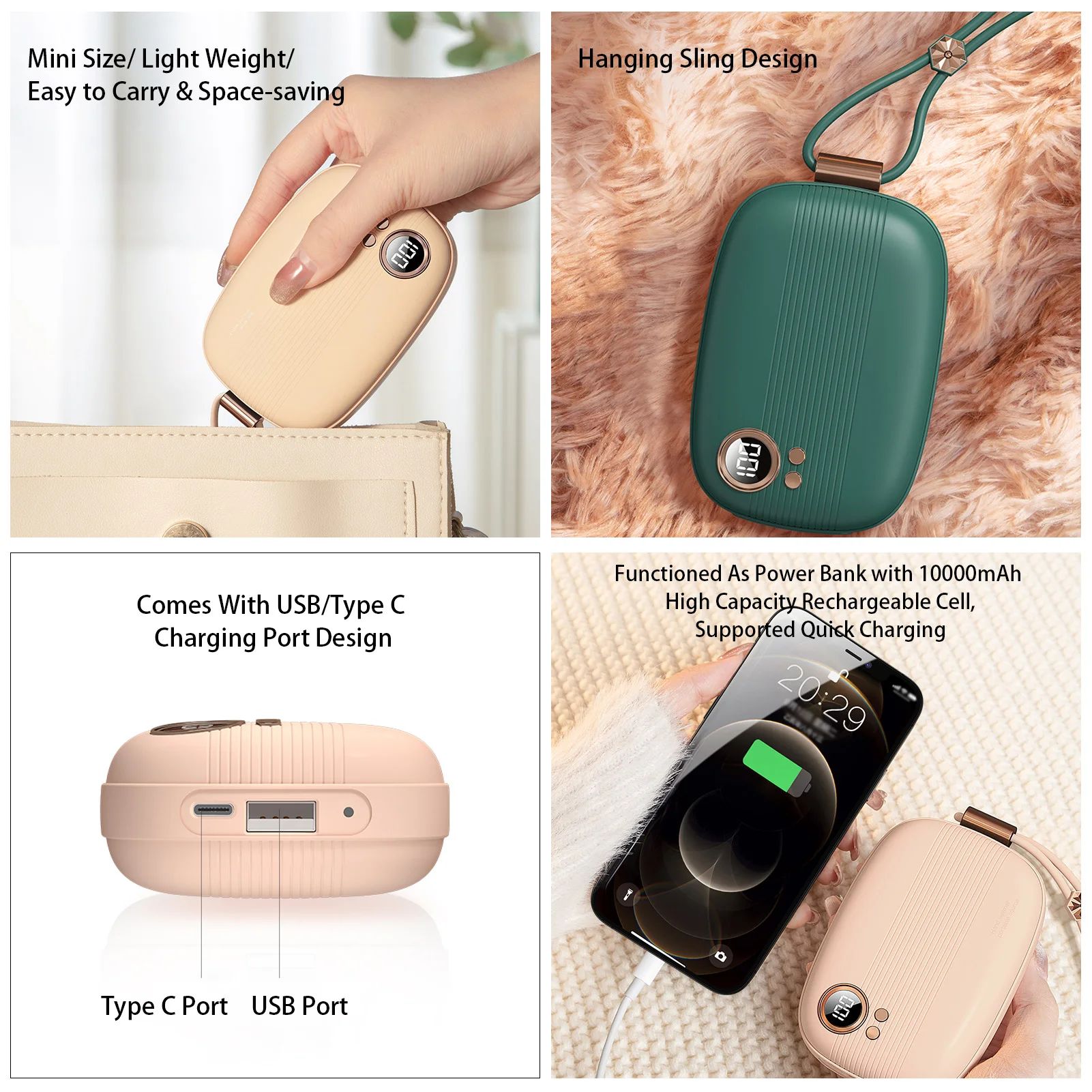 

10000mAh Power Bank Mini Electric Hand Warmer USB Rechargeable Winter Heater Household Outdoor Travel Handy Warming Tool