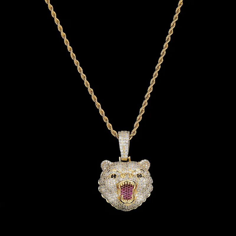 New Fashion Hip Hop Jewelry Beast Bear Animal All Iced Out Pendant Necklace 5mm Tennis Chain Gold Silver Men Rock Jewelry Gift