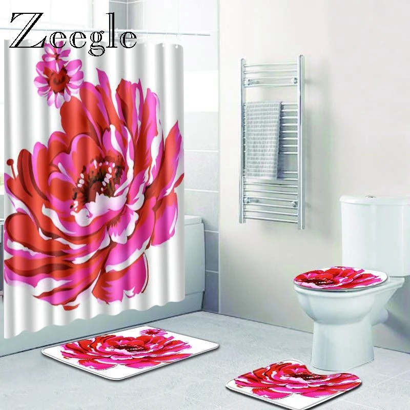 

Zeegle Floral Pattern Bath Mat Non Slip Bathroom Carpet Toilet Floor Mat Door Mats Bath Rugs Bathroom Carpet with Shower Curtain