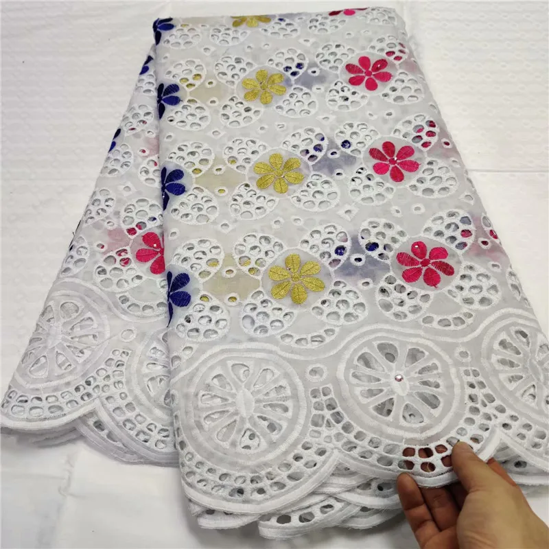 Желтая/белая африканская кружевная ткань из 100% хлопка швейцарская вуаль с