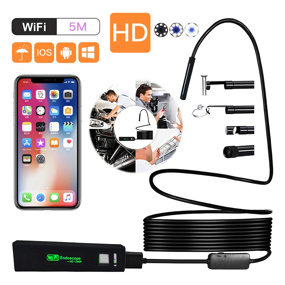 

Беспроводная камера-эндоскоп, 1200P, Wi-Fi, 8 светодиодов
