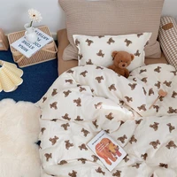 bear printed muslin baby bedding set cotton kids infant cot crib bedding set duvet cover bed flat sheet pillowcase
