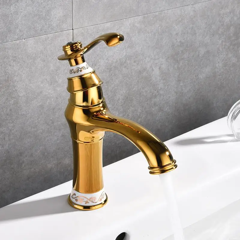 Смесители для умывальника евро роскошный золотой нефрит палуба ванной комнаты