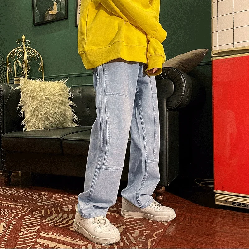 

Men Jeans fashion New Loose Straight Jeans Pants man Casual baggy Jeans Denim Trousers Men's and women's pants Pink/Black/Blue