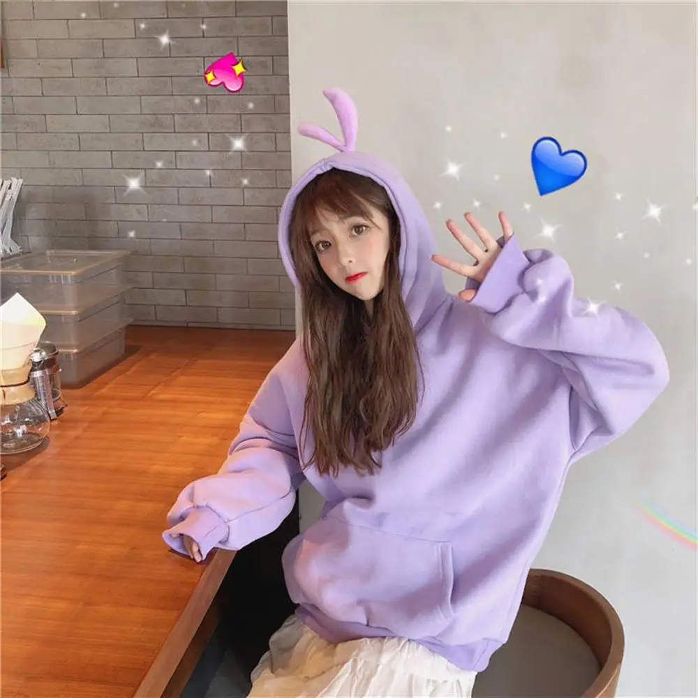 

Women Fashion Outwearing Plain Winter Loose Tops Casual Hooded Tops Ladies Warm Solid Hoodie Pullover Solid Wear Clothes