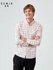 Мужская рубашка в клетку SEMIR Regualr, мягкая хлопковая рубашка с отложным воротником, Мужская модная рубашка с зауженной талией на весну