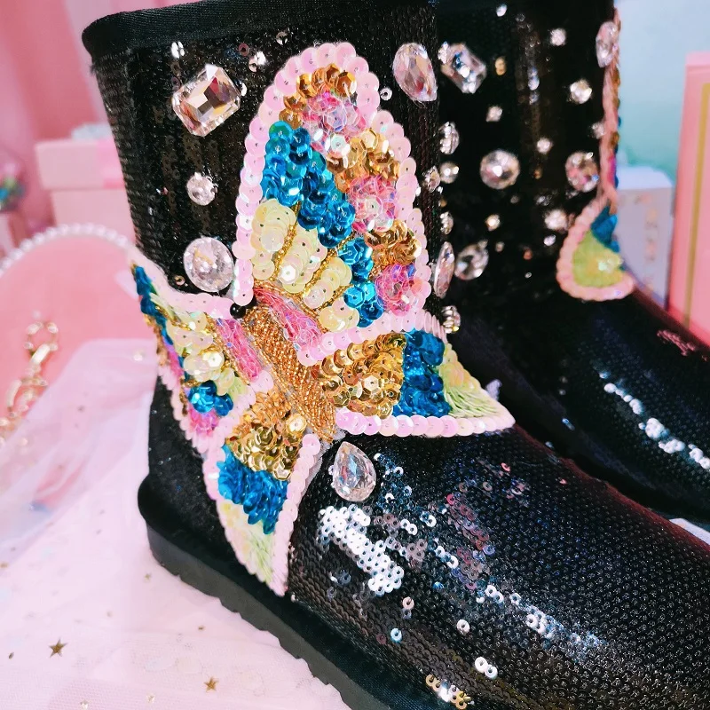 2020 новые зимние расшитые блестками сапоги ручной работы на заказ Роскошные