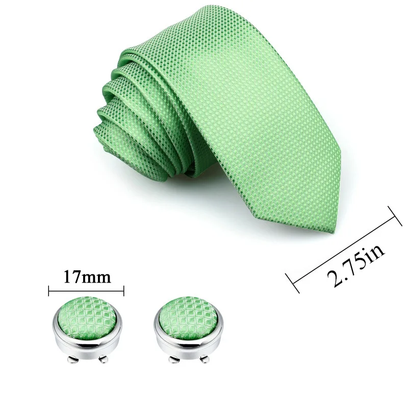 HAWSON Men's Tie Light Green Necktie Set with Pocket Square Tie-Clip and Button Cover Cuff-links, Mens Cufflinks, Mens Accessory