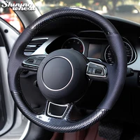 black leather black pu carbon fiber car steering wheel cover for audi a3 a4 a5 a6 a7 allroad rs 7 2014 2015 s6 s7 2013