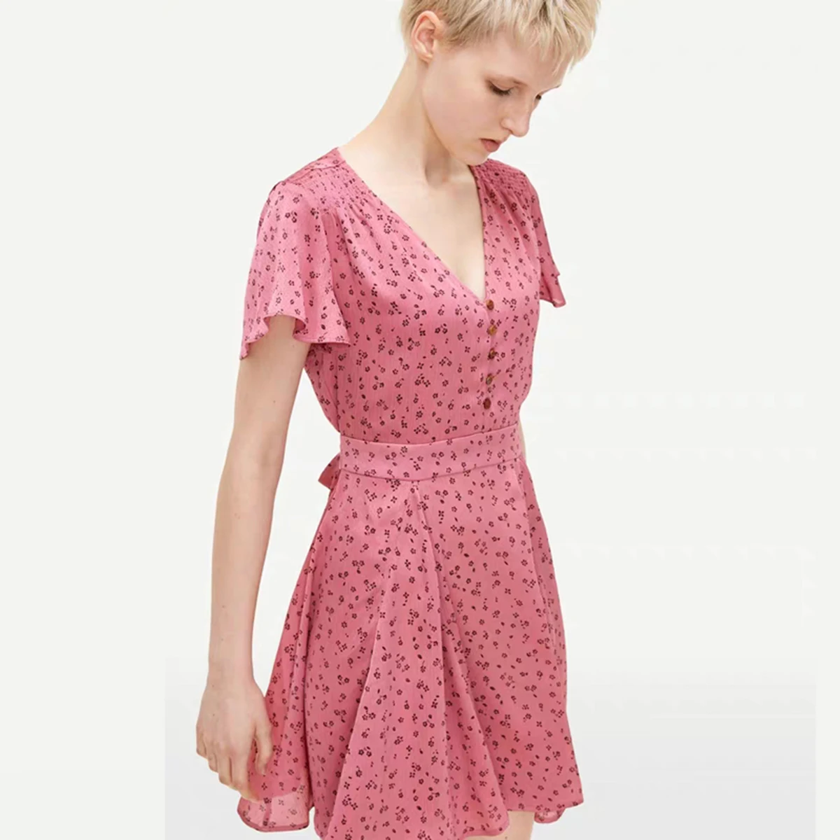 Retro Floral Print Dress 2019 Short Sleeve V-Neck Dresses Women Clothing Boho Chic Beach Vestidos | Женская одежда