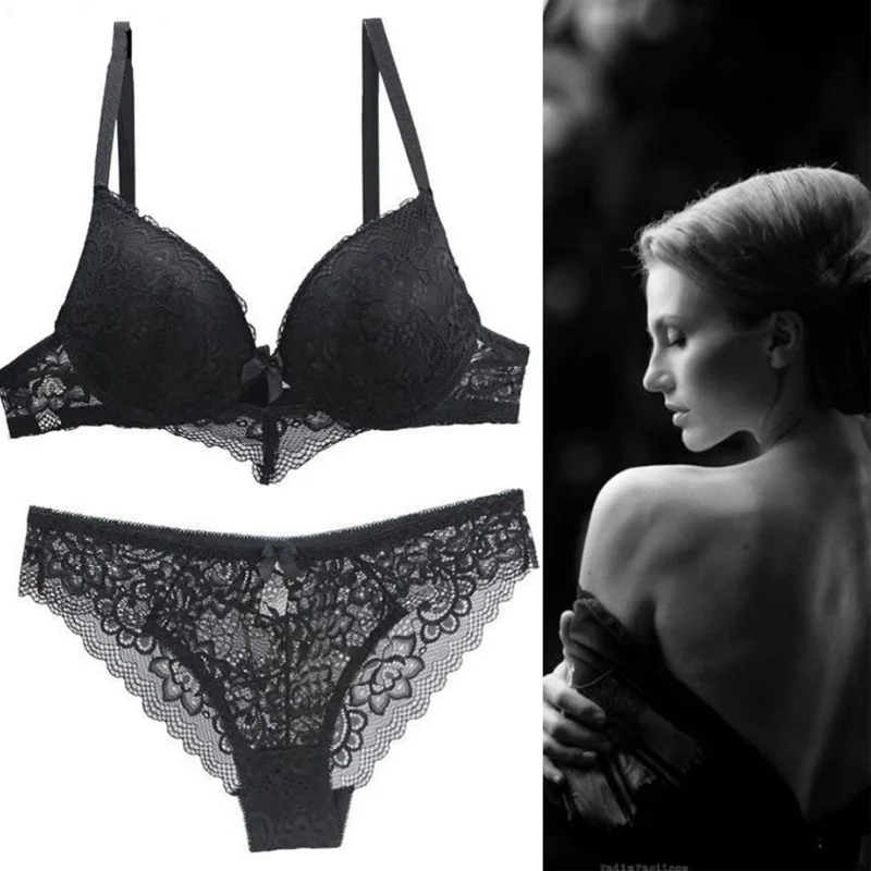 TELIMUSSTO New 2020 Lace Drill Bra Set Women Plus Size Push Up Underwear And Thong 34 36 38 40 42 44 A B C D DD Cup | Женская одежда