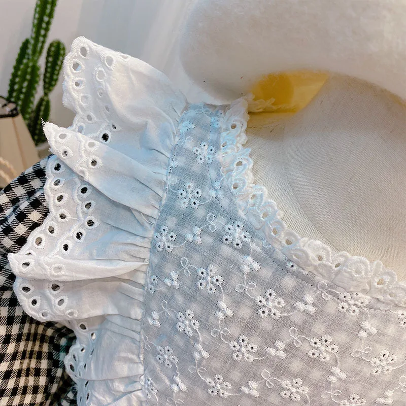 

Girls' Dresses Children'S Wear 2020 Autumn New Style Baby Kids Girls Retro Gentle Style Hollow Flower Ears A Version Plaid Dress