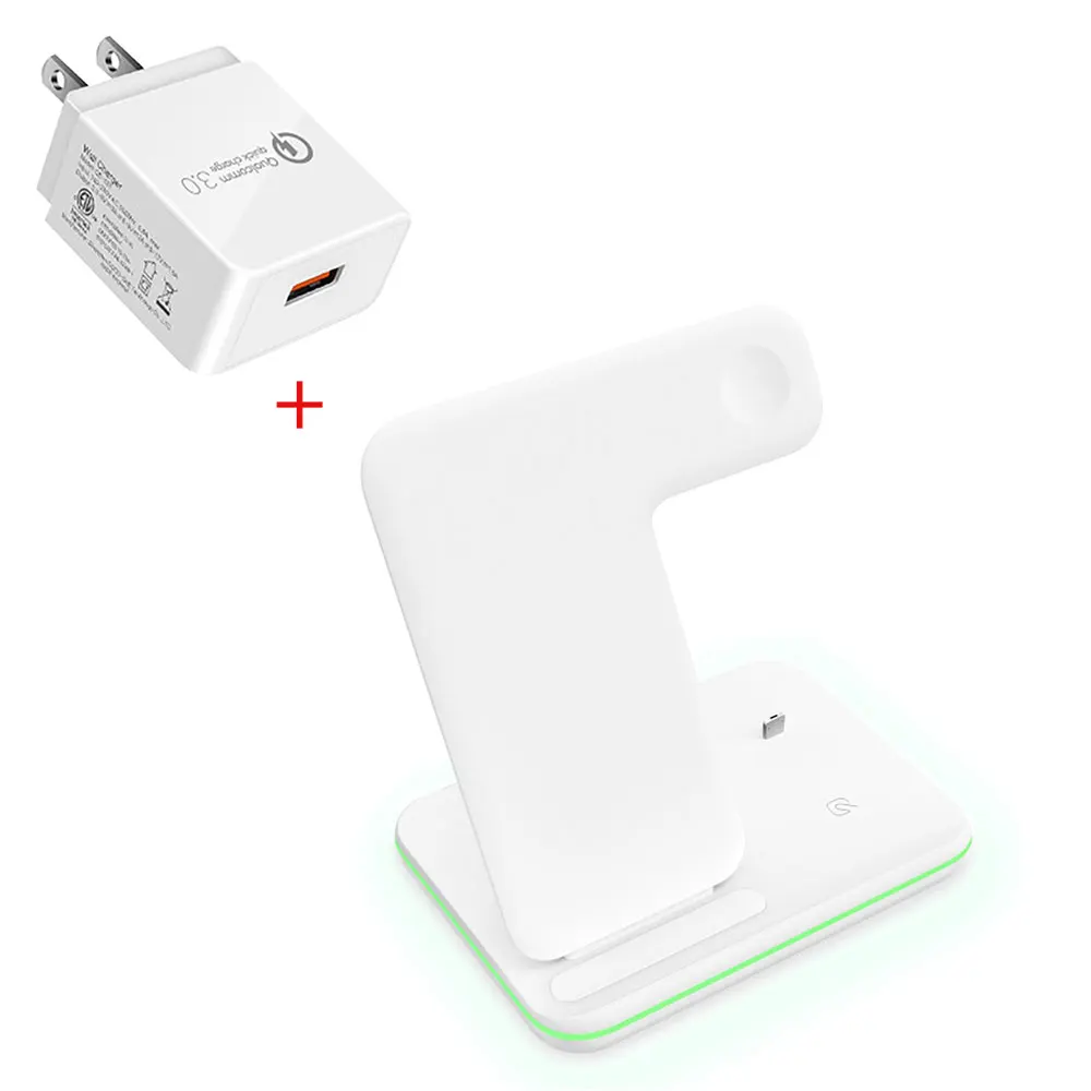 White US Plug 15 Вт Qi Беспроводное зарядное устройство подставка Док-станция для Iphone 11 Pro Max XS MAX XR Apple Watch 4 3 2 Airpods Pro 2 Iwatch Быстрая зарядка - Тип штекера: White US Plug
