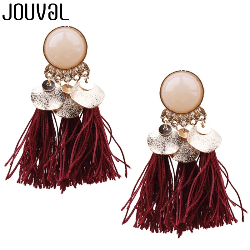 Женские этнические серьги подвески JOUVAL в богемном стиле круглые полимерные с