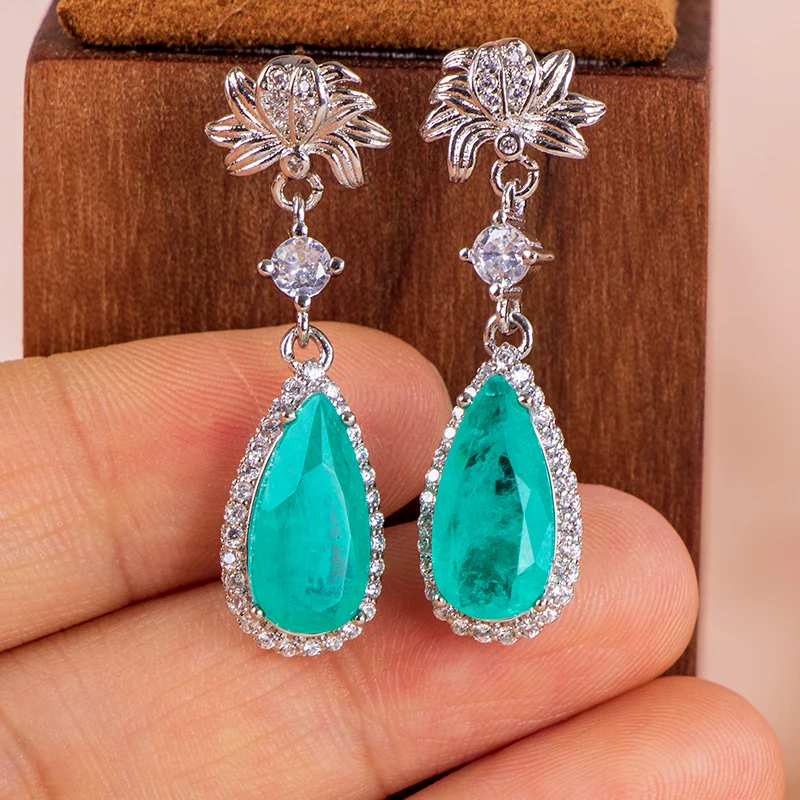 

Cellacity women drop earrings silver 925 jewelry with water drop shape Paraiba Gemstones top quality female fine jewelry gift