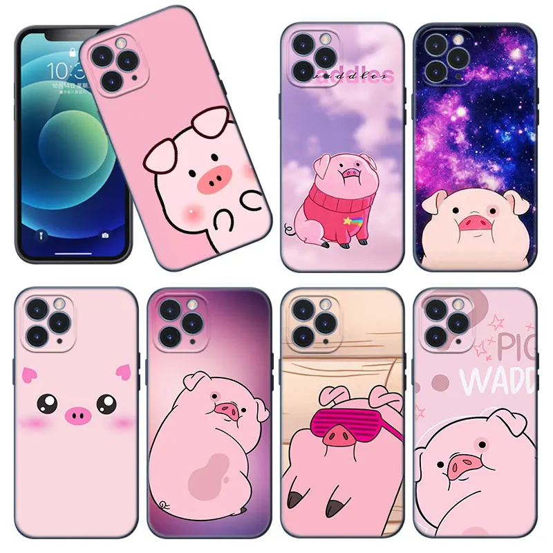 Прекрасный чехол для телефона розового цвета с поросенком для Apple iPhone 12 13 Mini 11 Pro Max XR X XS MAX 8 7 6S 6 Plus SE 5S 5 2020 Soft TPU Черный чехол на.