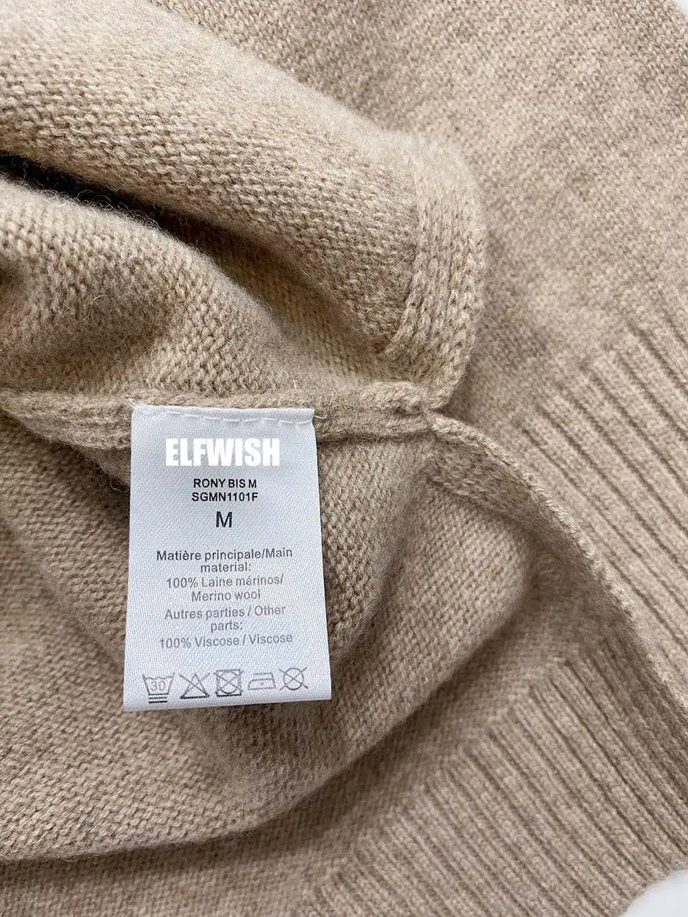 

2021FW Ladies Camel Color Wool Sweater V-neck Long Sleeves Elbow Letters Embroidered With letters Long Sleeves Pullovers