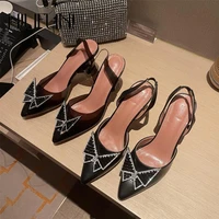 niufuni summer pvc transparent rhinestone bow cup heels pointed womens sandals party wedding shoes pu leather black sexy pumps