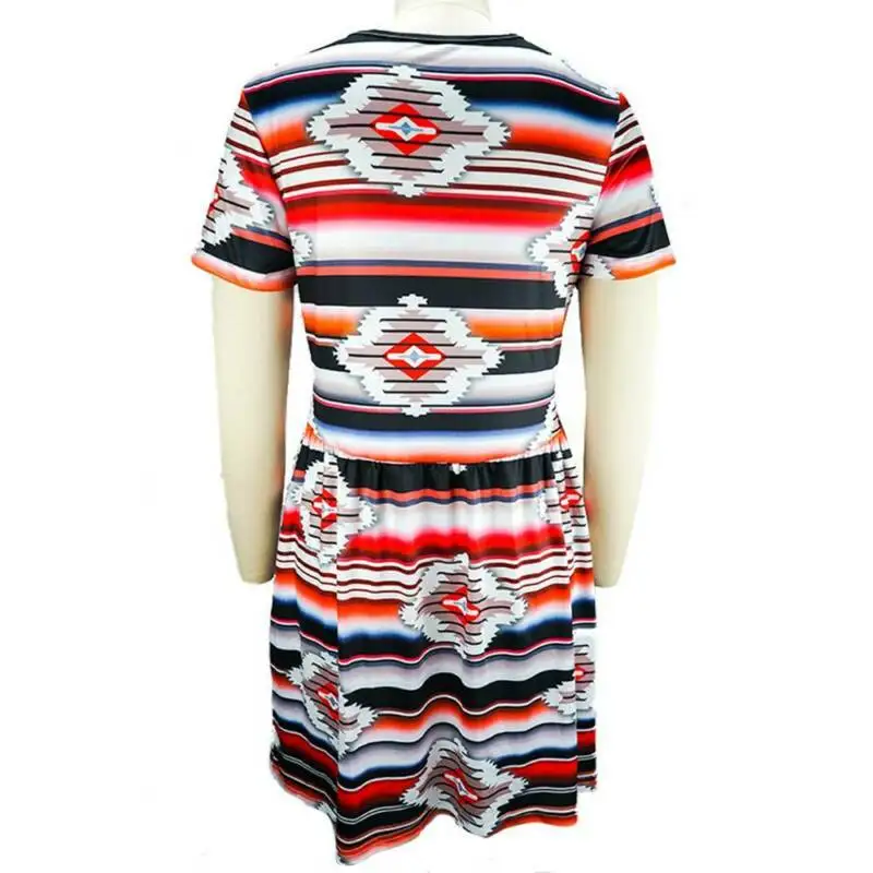 

Women Short Sleeve Print Mini Dress Ladies V-Neck Loose Beach Sundress Holiday