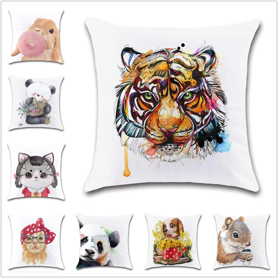 Белый Чехол на подушку с изображением животных панды тигра собаки кота украшение