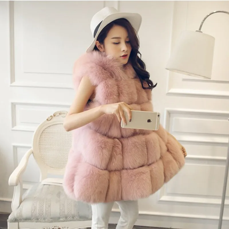 Новая зимняя женская меховая жилетка средней и длинной длины из лисьего меха