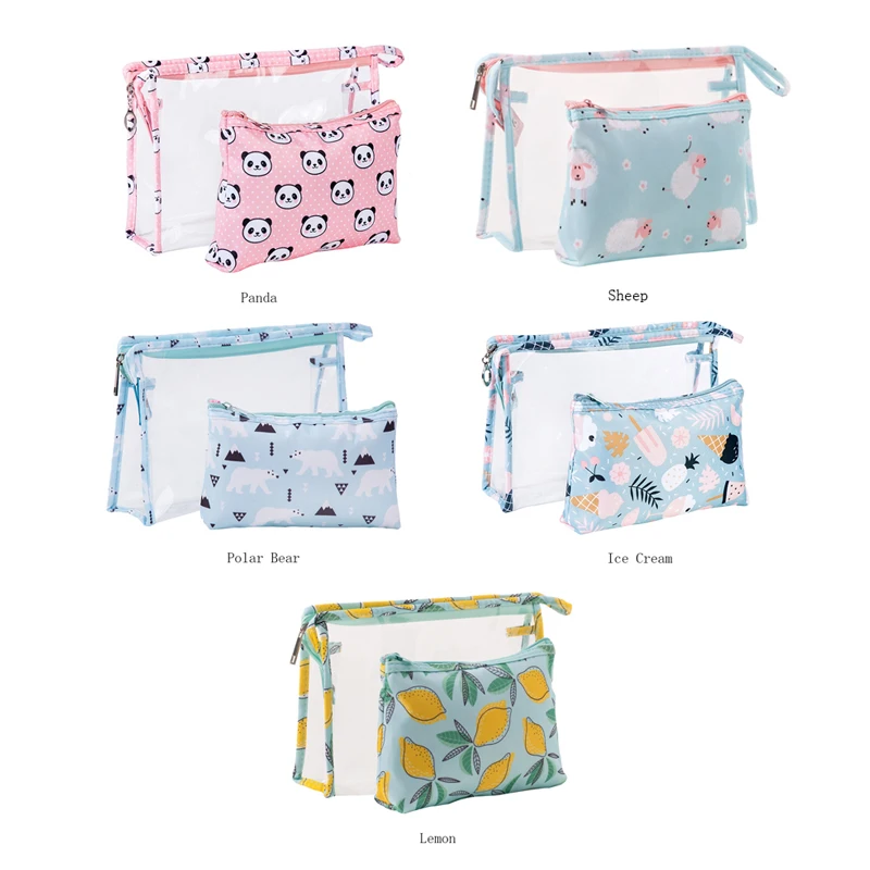 

BONAMIE Transparent PVC Cosmetic Bag 2Pcs/Set Women Portable Waterproof Dustproof Travel Fashion Toiletries Storage Makeup Bag