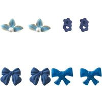 girls pearls cute simple clip on earrings flowers blue beautiful korean earrings