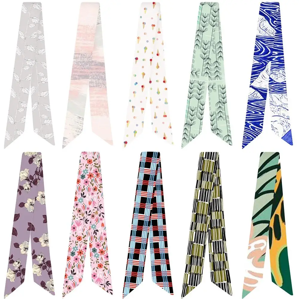 

2020 Women's Scarf Small Long Slim Neck Long Scarf Silky Fashion Floral Pattern Printed Handle Bag Bandana Thin Soft Silk Scarve