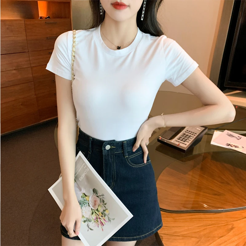 

2021 Spring And Summer New Solid Color Sexy V-Neck Short-Sleeved Short-Sleeved Short-Sleeved Female T-Shirt
