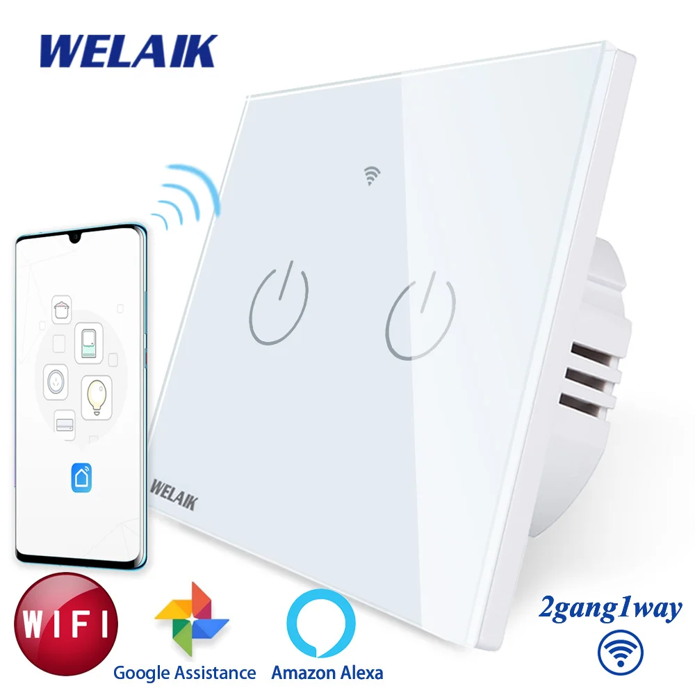 WELAIK UK wifi-сенсорный выключатель-Хрустальное стекло-панель настенный-Интеллектуальный переключатель-светильник Smart-Switch 2g-1way B1921CW& wifi