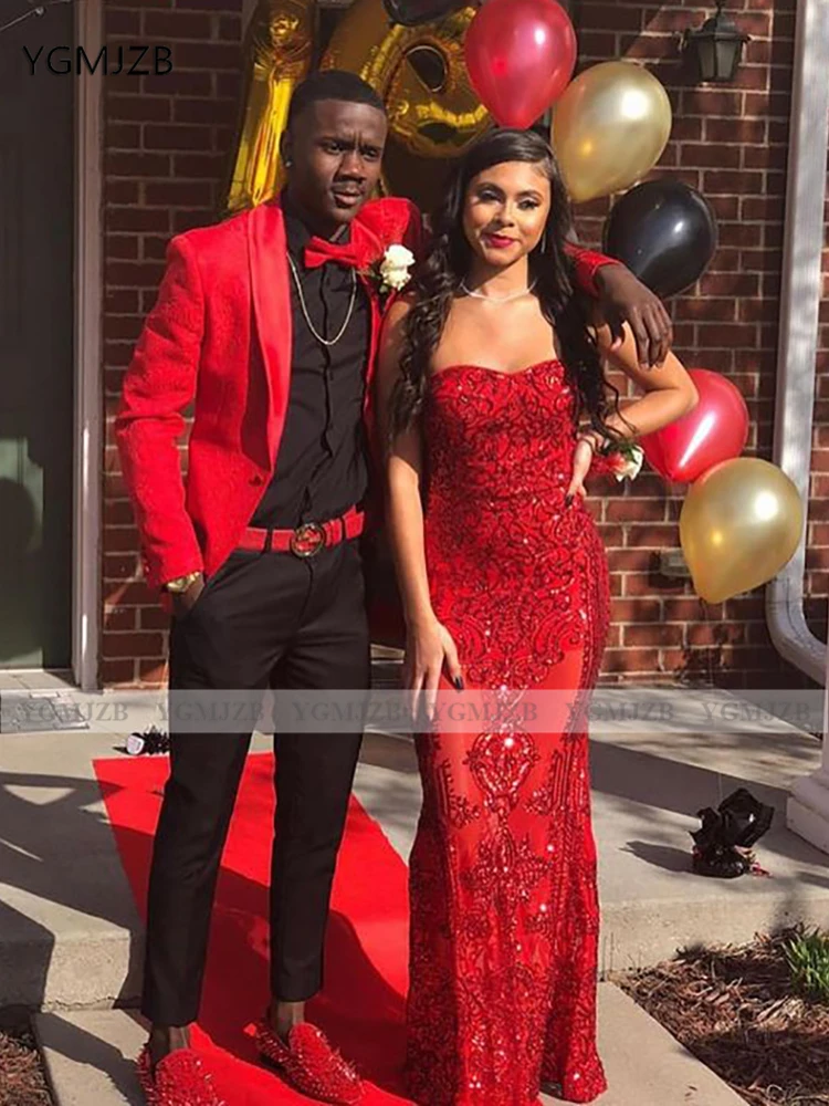 

Red Sparkly Sequin Prom Dresses 2021 Mermaid Floor Length African Women Formal Evening Party Gowns
