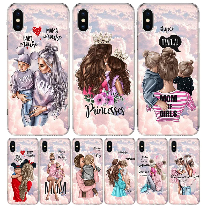 

Fashion Girl Super Baby Mom Phone Case For iPhone 13 12 11 Pro Max 6 X 8 6S 7 Plus XS XR Mini 5S SE 7P 6P Pattern Cover Coque