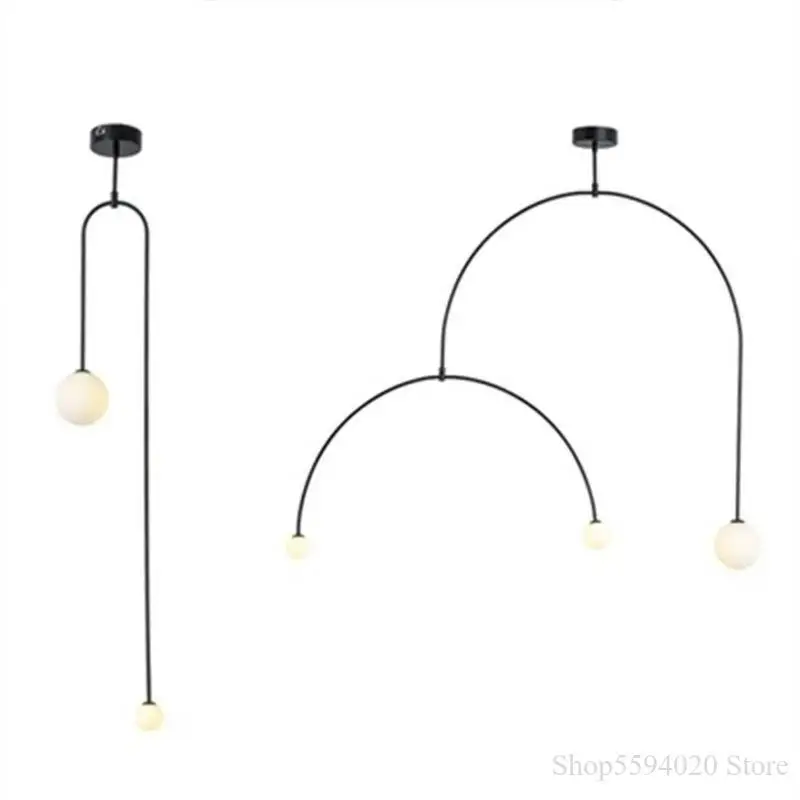 

Nordic Minimalist Line Glass Pendant Lamp Modern Iron Geometric Bedroom Bedside Shop Bar Led Chandelier Suspendu Home Decor
