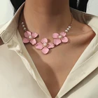 Корейские золотые розовые цветочные маргаритки, жемчужные ожерелья до ключиц для женщин и девушек, богемные украшения для свадебной вечеринки, цветочный жемчуг, аксессуары