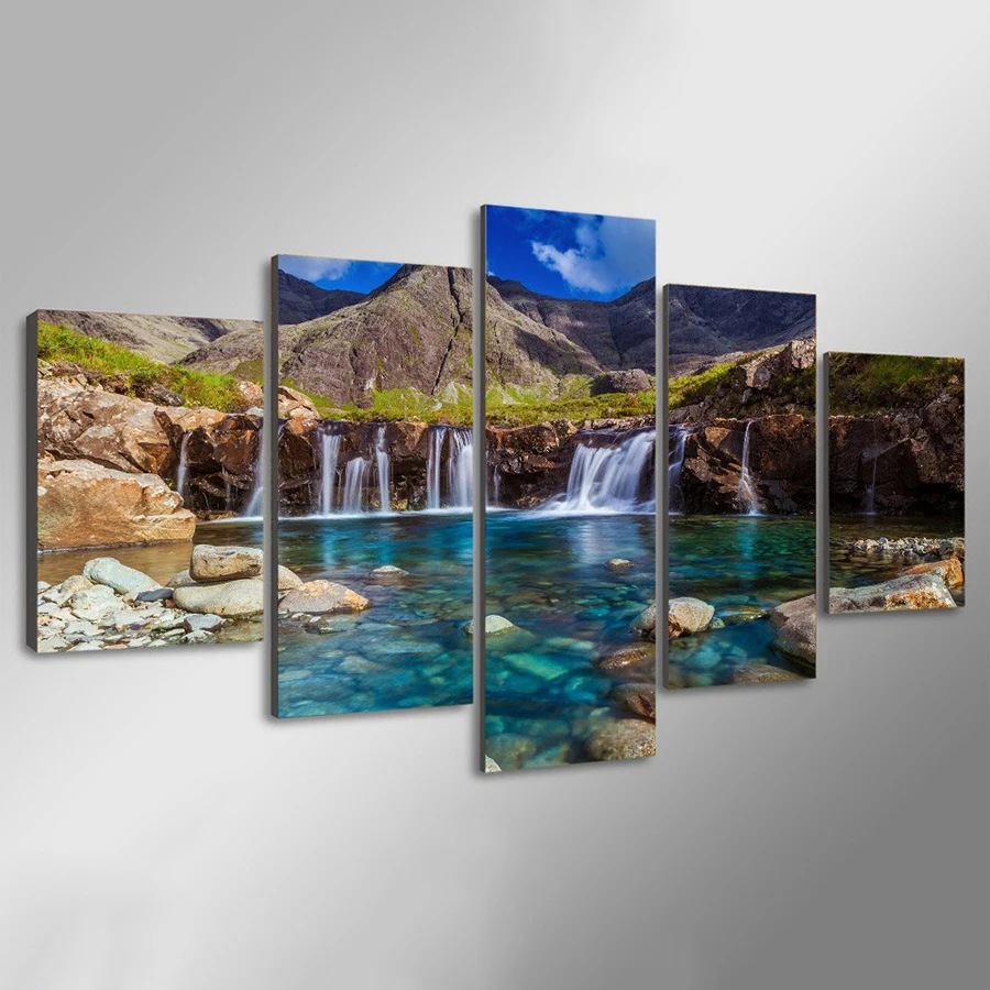 

Canvas Decor Frame Wall Artworks 5 Pieces Mountain Waterfall Stone River Scenery Paintings Poster Modular Pictures HD Prints Art