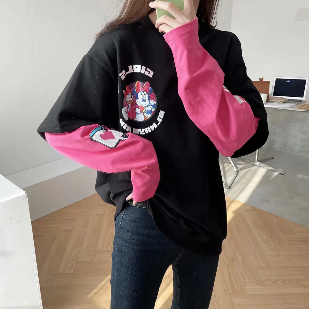 

2021 Spring New Korean Sweatshirt Casual Couple Wear O Neck Long Sleeve T shirt Printing