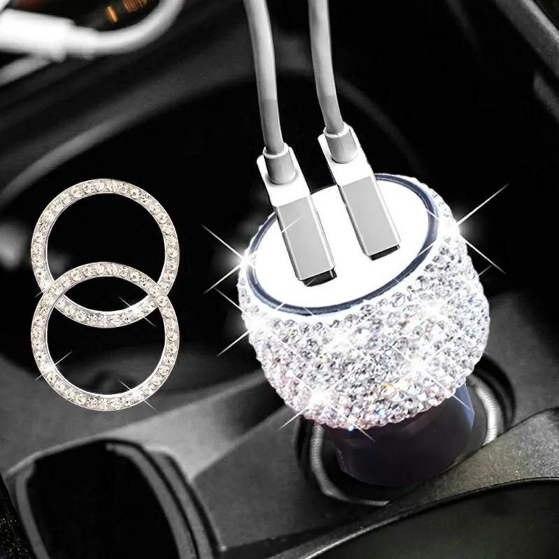 Двойное автомобильное зарядное устройство USB Bling ручной работы Стразы