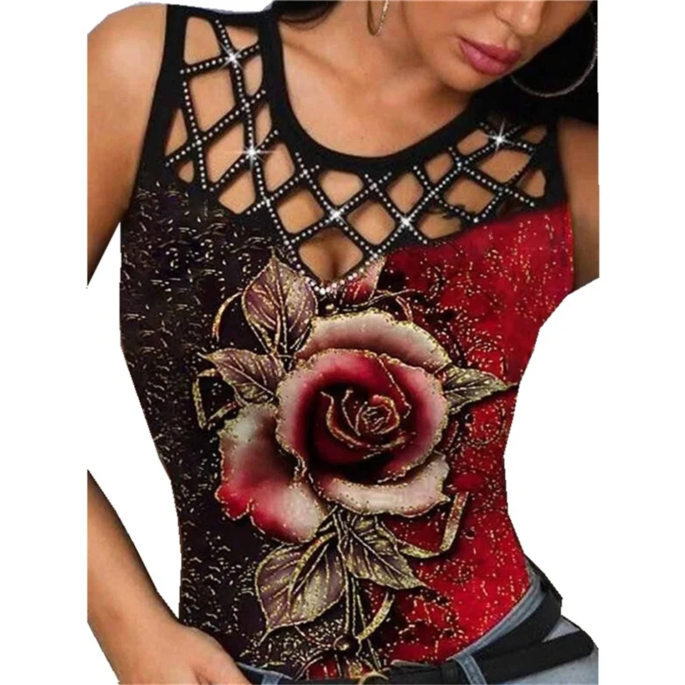 Женская футболка без рукавов Повседневная летняя с принтом розы модель 2021