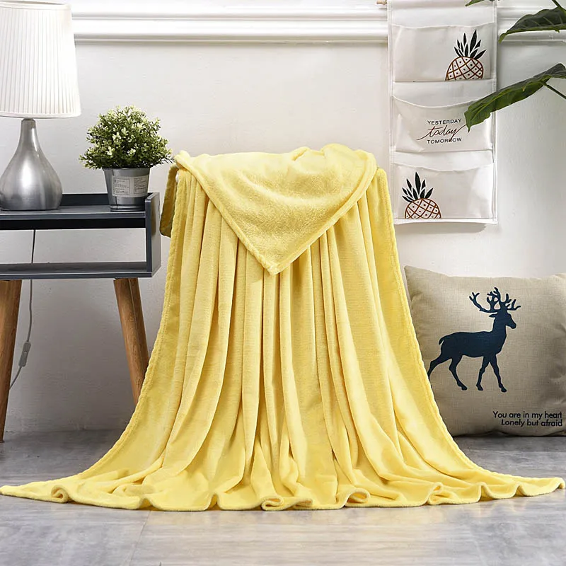 yellow Однотонное желтое, розовое зимнее теплое кофейное, зеленое, верблюжье одеяло для дивана, покрывало для путешествий, постельные принадлежности - Color: yellow