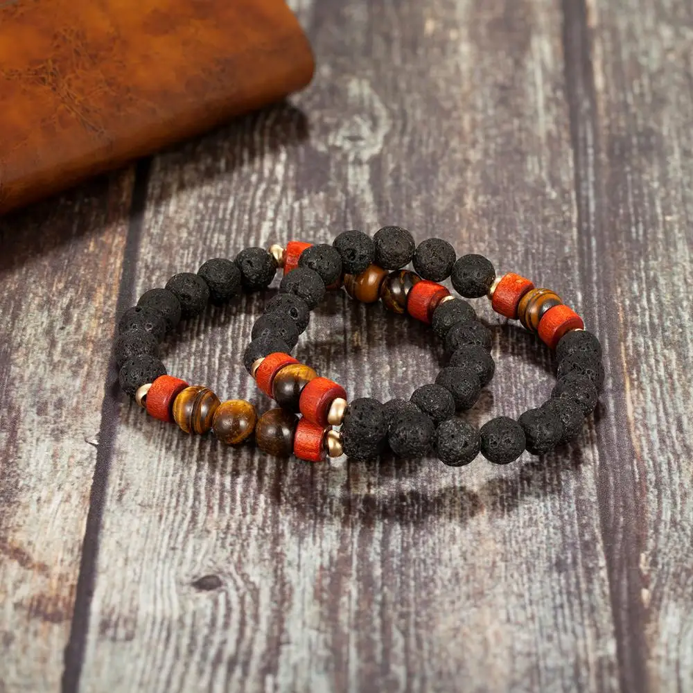 2 шт./компл. Мужские Женские со вставками из натурального камня браслет тигрового