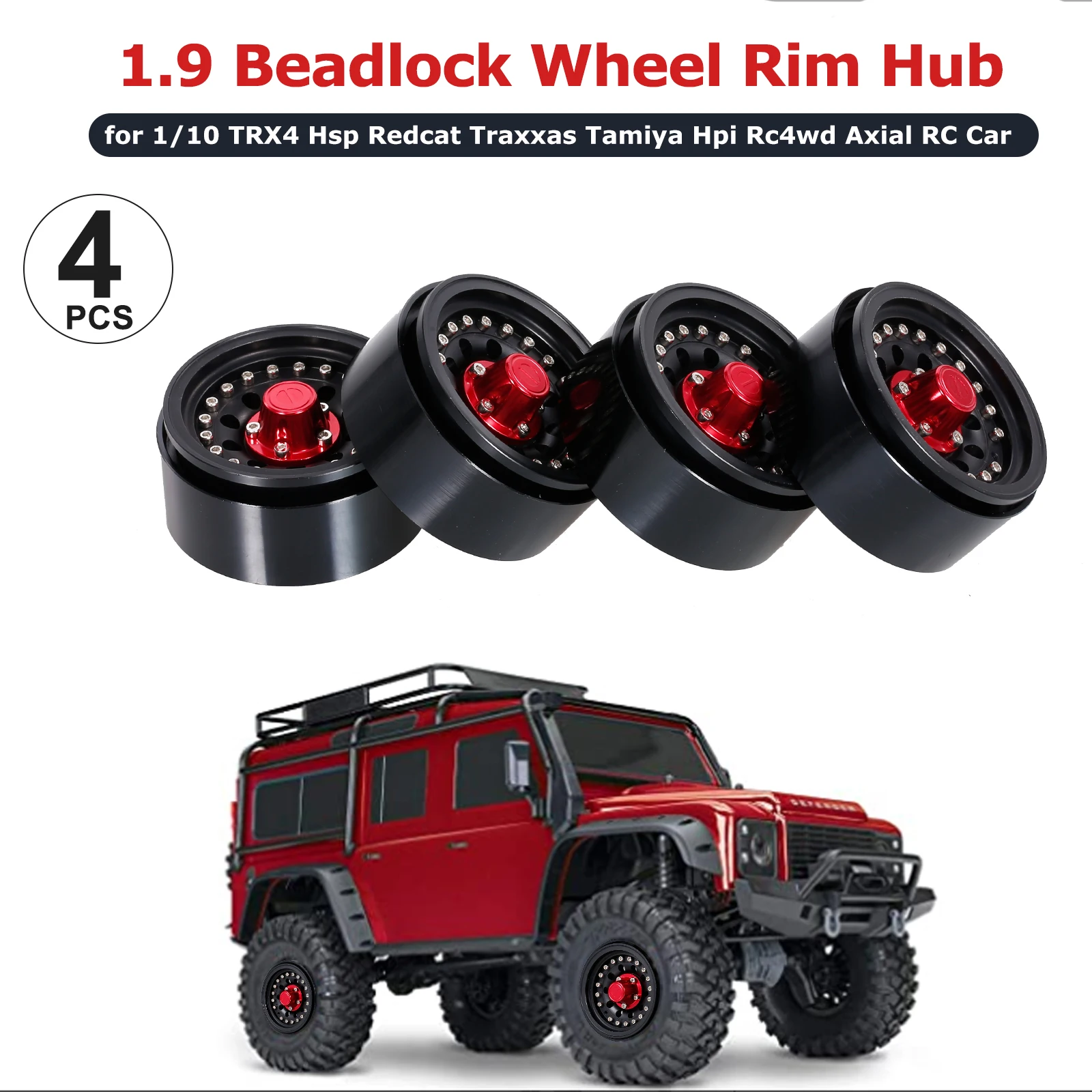 

4PCS 1.9in Metal Beadlock Wheel Rim Hub for 1/10 RC Crawler Car for TRX4 Hsp Redcat Traxxas Tamiya Hpi Rc4wd Axial RC Car Parts