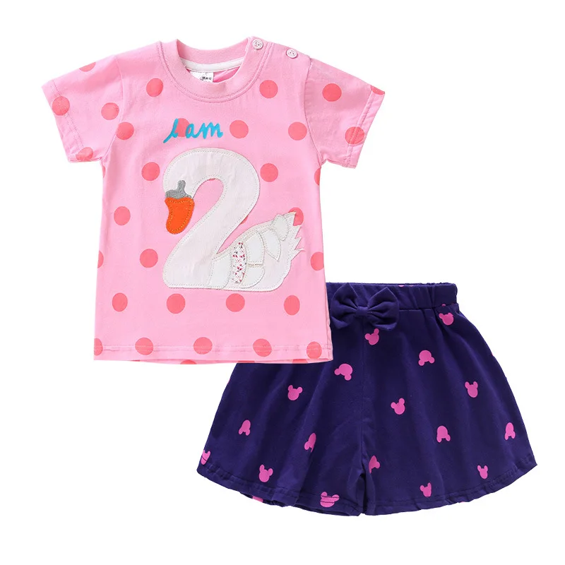 

Children Clothing Suit Baby Boys Girls Summmer Short Sleeved Tshirt + Shorts Set Cute Cartoon Flower Clothes Cotton Dress Suit
