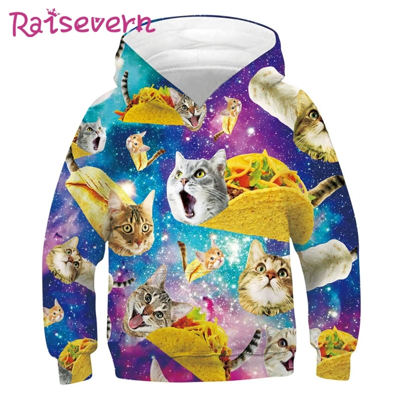 RAISEVERN толстовки с капюшоном объемным принтом животных детская толстовка