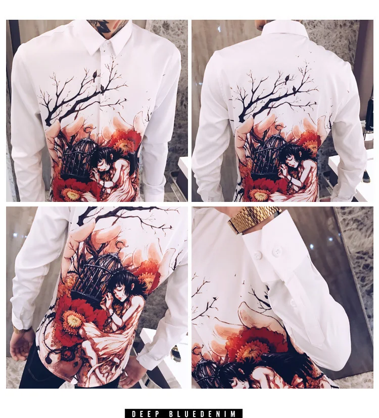 Роскошный смокинг для ночного клуба, модное платье, Camisa Hombre, Повседневная приталенная рубашка, Мужская Уличная рубашка с цветочным принтом, мужская рубашка, Camisas Hombre