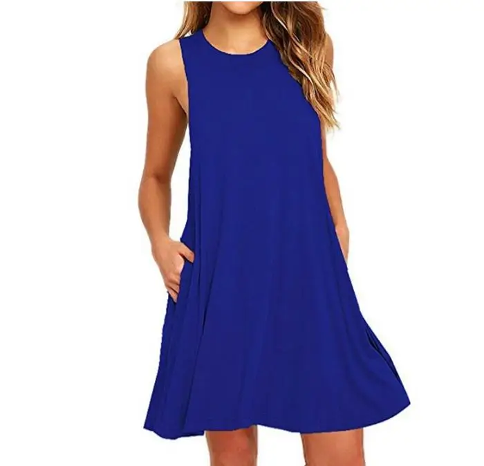 Платье женское черное синее с коротким рукавом и о-вырезом | Женская одежда