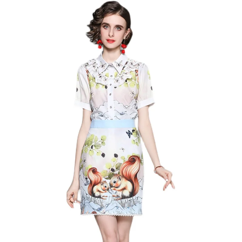 

Trendy fashion women's fashion women's new summer short-sleeved shirt suit skirt two-piece suit