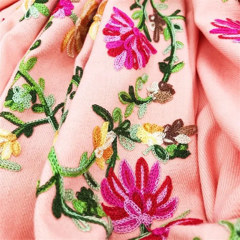 Новый женский шарф из искусственного кашемира с цветочной вышивкой толстый