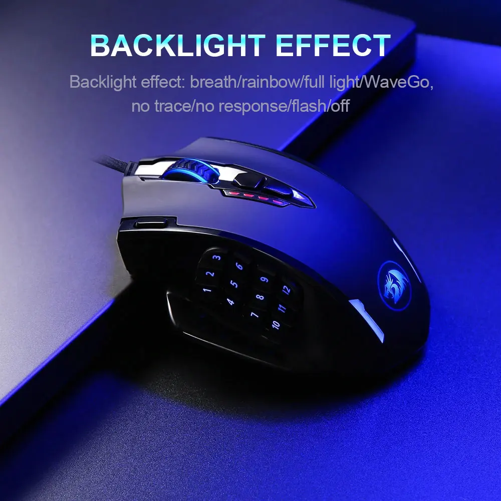 USB мышь компьютерная Redragon Impact M908 игровая Проводная с RGB подсветкой и 17