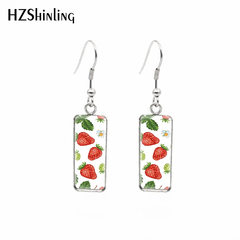 

Серьги-Крючки с изображением клубники, прямоугольные, стеклянные, с кабошоном, украшения ручной работы, 2021